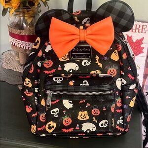 Loungefly Halloween Mouse Ear Backpack - Black with Orange Bow